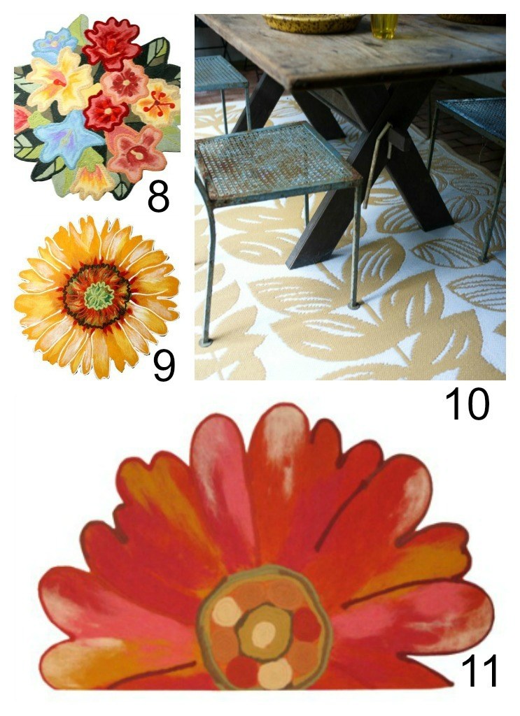8. Antiqua Multi- Round, Liora Manne; 9. Sunflower Yellow, Liora Manne; 10. Male- Cream and Beige