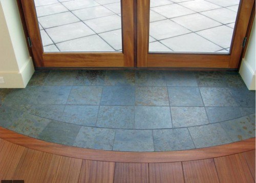 glass door entrance non-slip slate floor