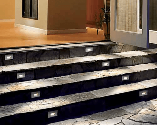 outdoor steps with step lights on