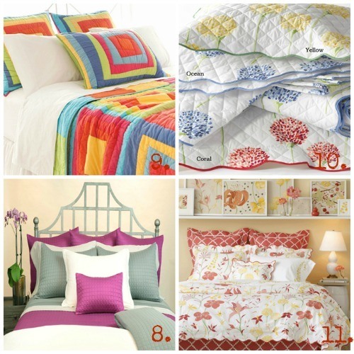 collage of beds with different bedding