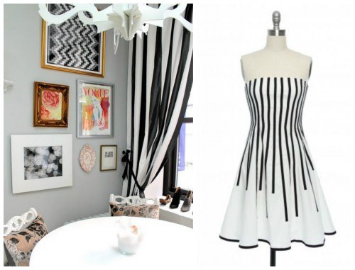 a room and dress with black stripes