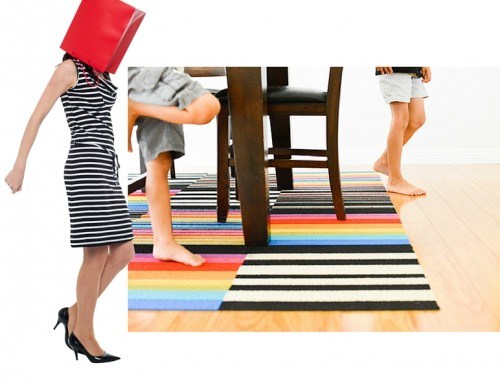 colorful striped rugs on floor