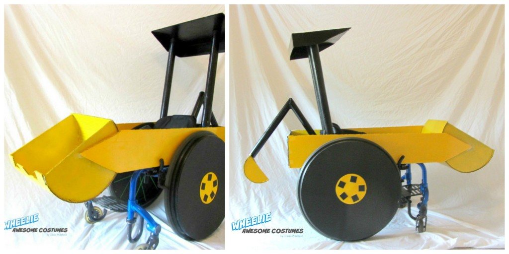 Backhoe front loader costume for wheelchair collage