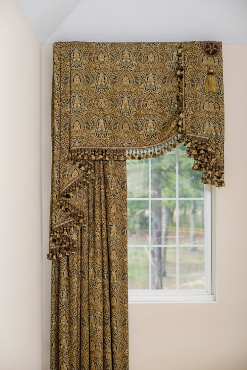 white glass window with brown printed curtain