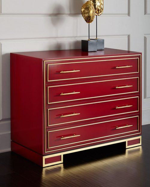 red four-drawer chest with gold detail