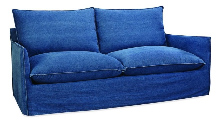 denim slipcovered sofa