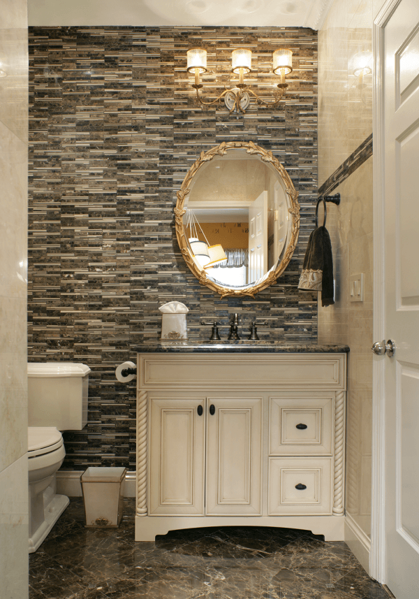 traditional bathroom with natural stone tiles 