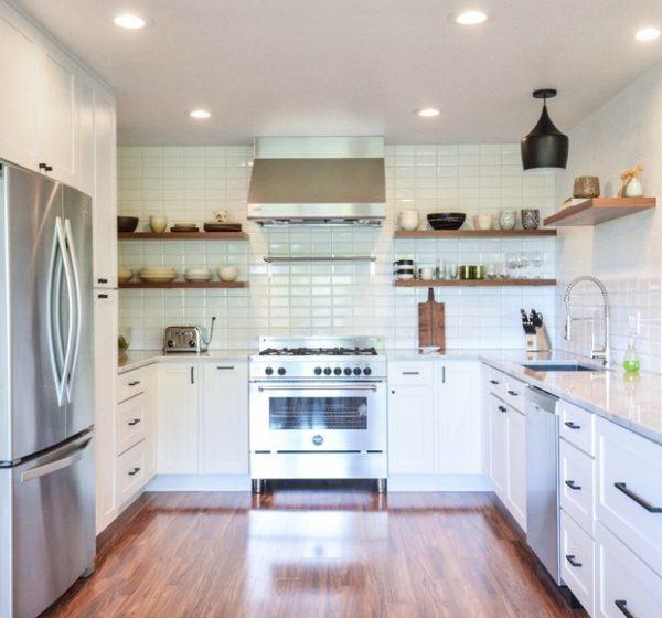 kitchen project with black cabinet pulls