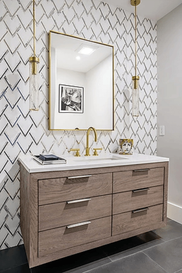 elegant bathroom design with patterned wall tile