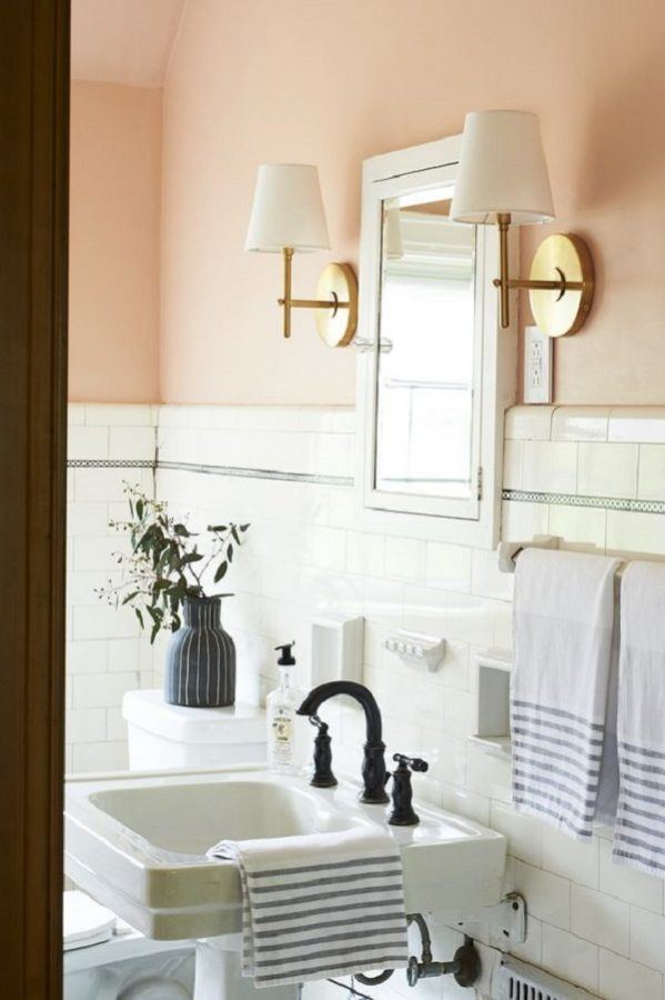 blush bathroom with classic tile