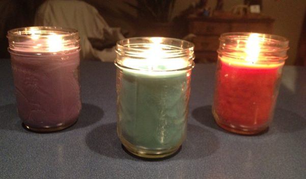 cheap candle jars with colored wax 