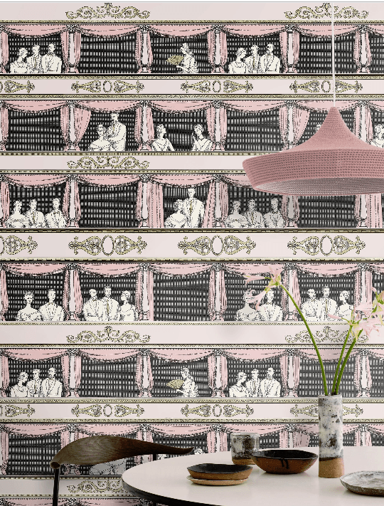 Teatro Wallpaper - Pink. Room View 