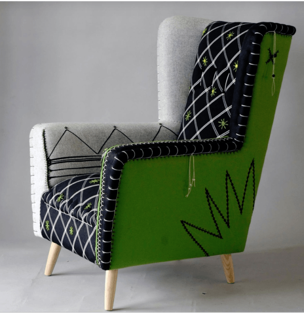 navy and green armchair 