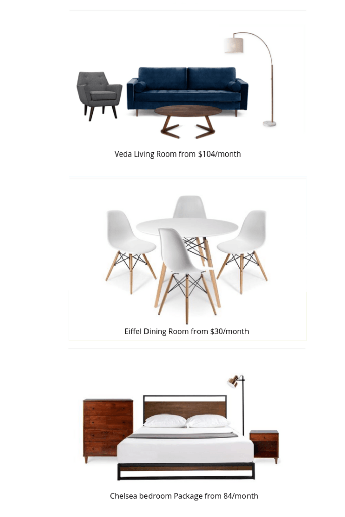 mood board with images of rental furniture 