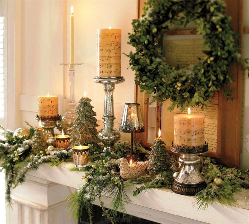 Christmas candles on a mantel 