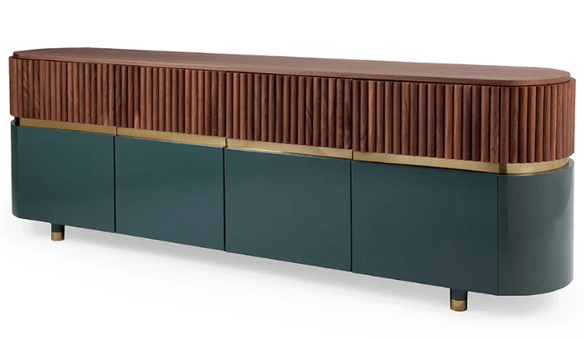 a trendy sideboard in green and brown 