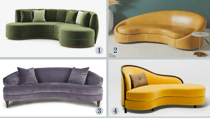 collage of 4 curved sofas 