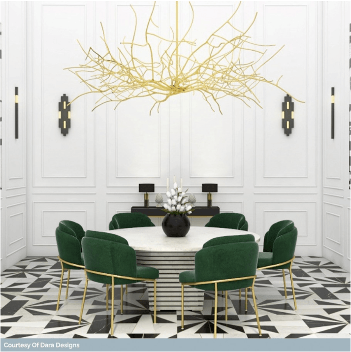  DINING ROOM WITH BLACK AND WHITE FLOORING 