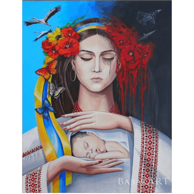 Mother and child Ukraine painting with child