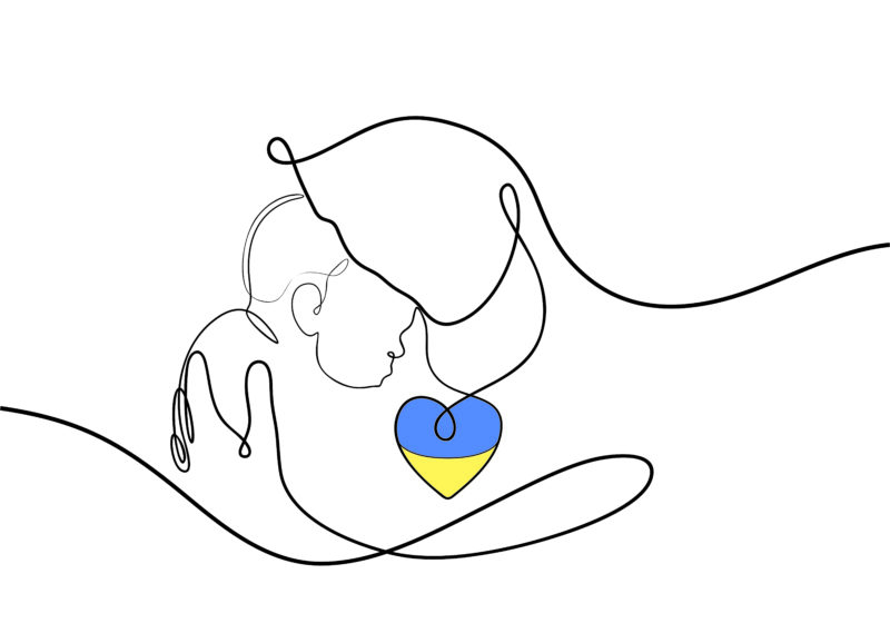 one line drawing graphics with mother and baby 