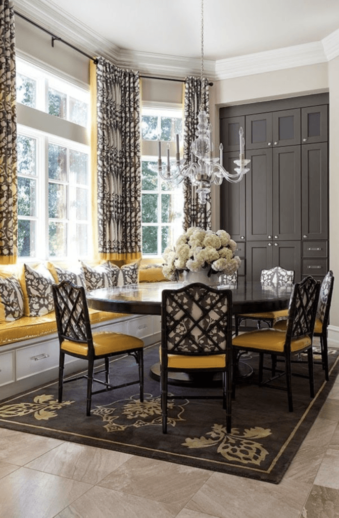 dining room in traditional furniture set up 