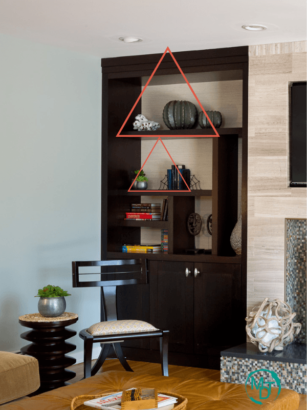 styled objects for wall unit showing triangle rule within wall unit 